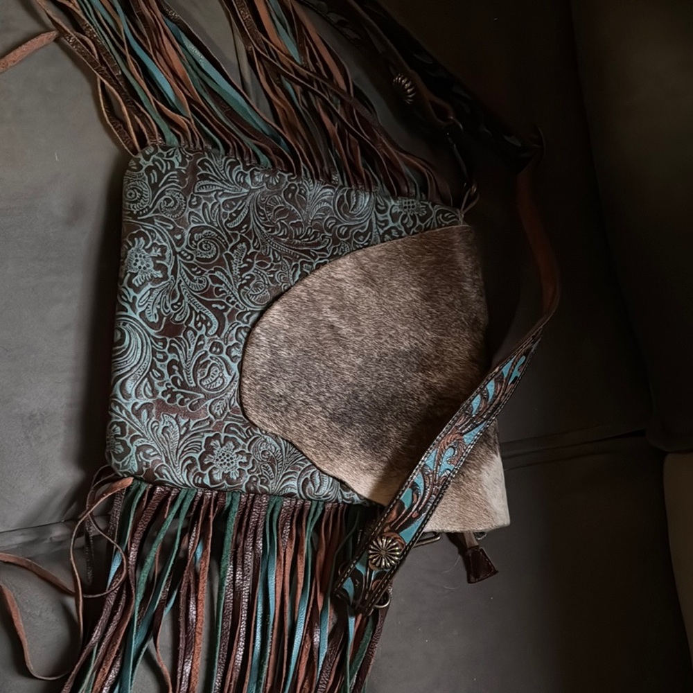 Myra Bag Brown and Green Crossbody Bag with Textured Pattern